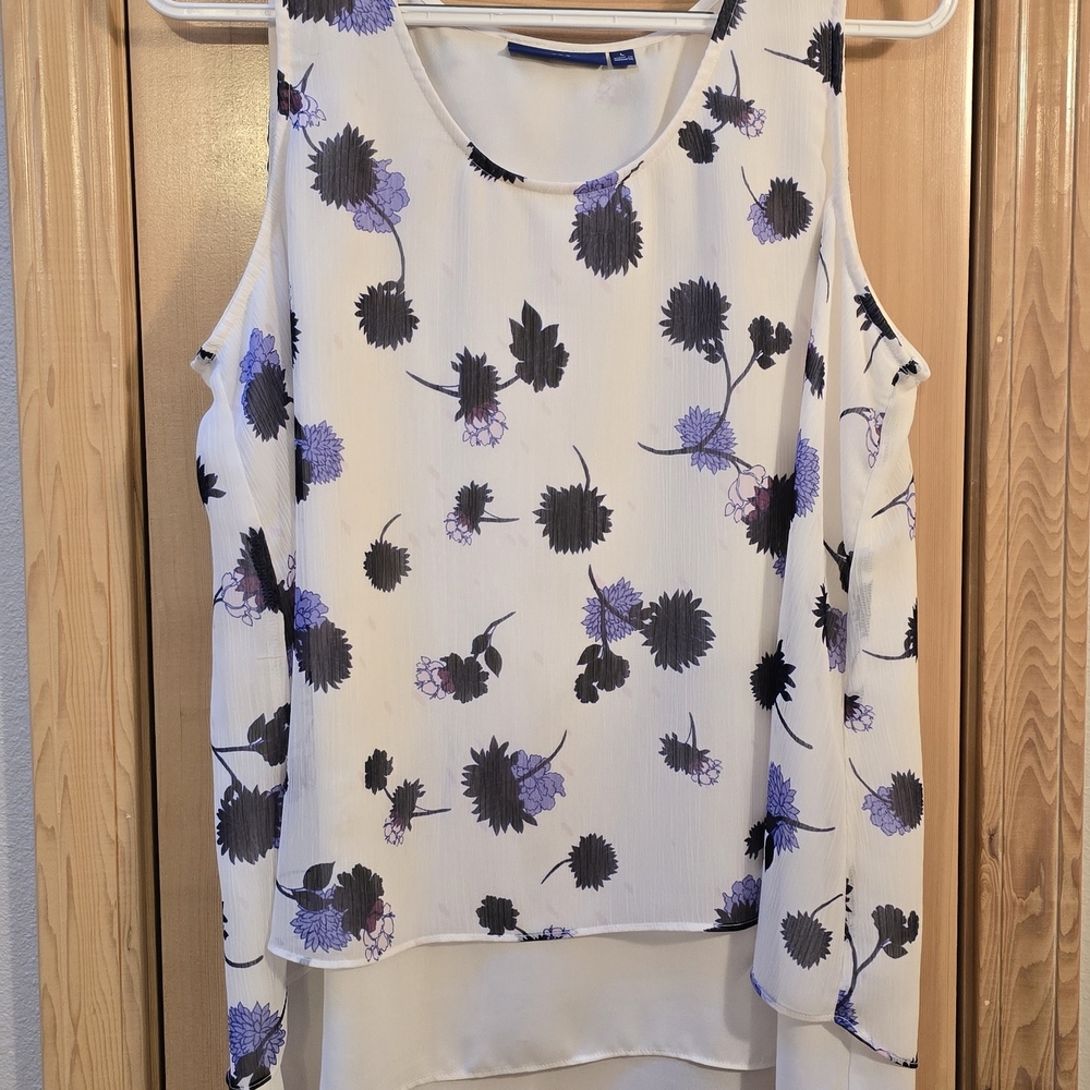 APT 9 Top Large White/Purple Sleeveless Floral Hi-Low Women's